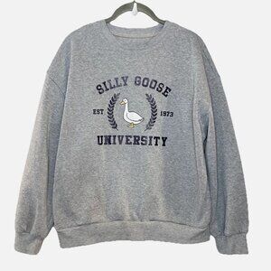Women’s Size M Silly Goose University Sweatshirt College Fleece Crew Gray